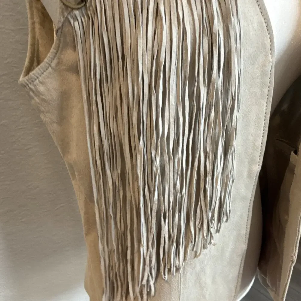 Rare NWT VTG Pamela McCoy Suede Fringe Vest Boho Western Cowgirl Beige Medium